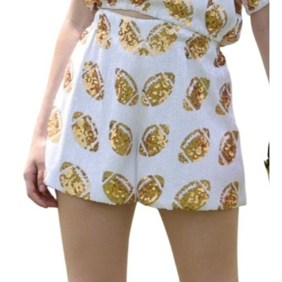 WHY DRESS White & Gold Sequin Football-Shaped Embellished Shorts Size Small, NWT - Picture 9 of 9